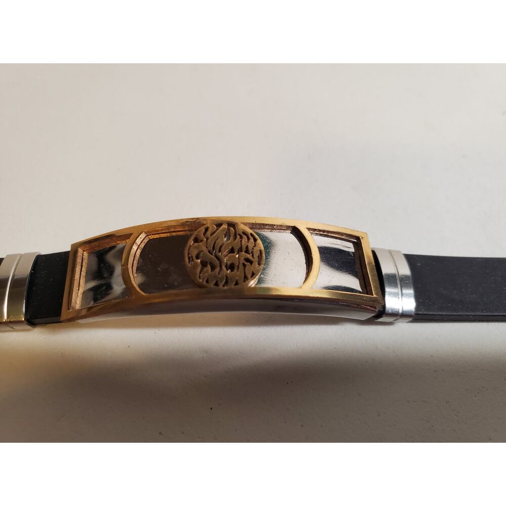 Elegant Stainless Steel Bracelet Rubber Band Gold Accent - 8"